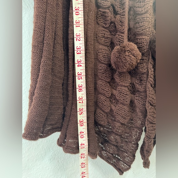 VENICE BLUE Chocolate Brown Boho Pom Pom Tie Longline Cardigan L/XL Sweater Top - Picture 13 of 16